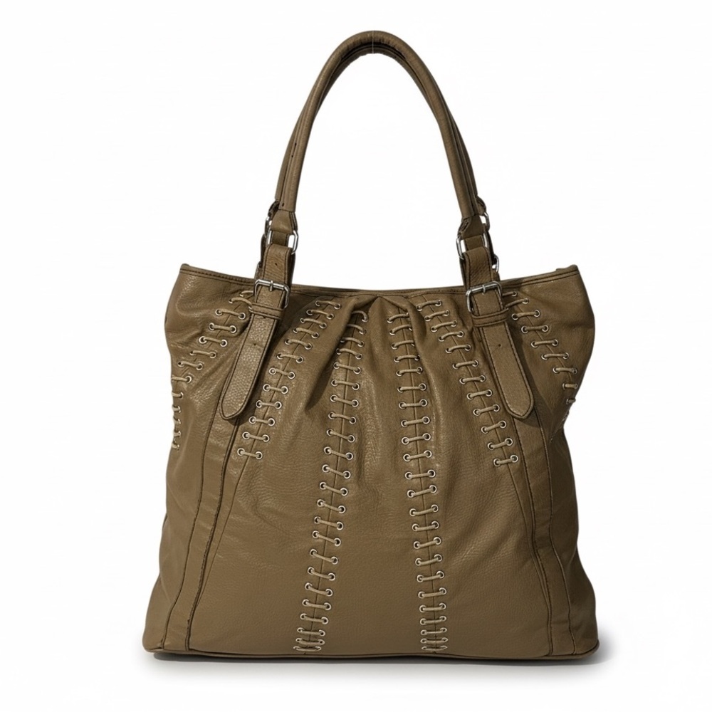 Barneys New York Brown Leather Lace-Up Tote Bag Large Slouchy Shoulder Bag Boho - Picture 12 of 16
